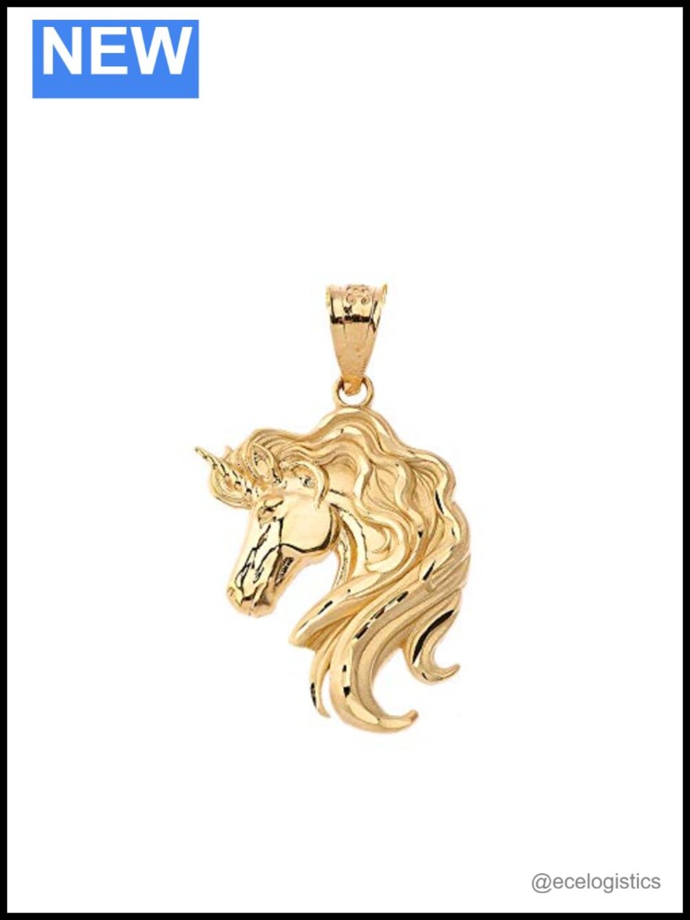 Solid 10K Gold Mystical Unicorn Head Charm Pendant
